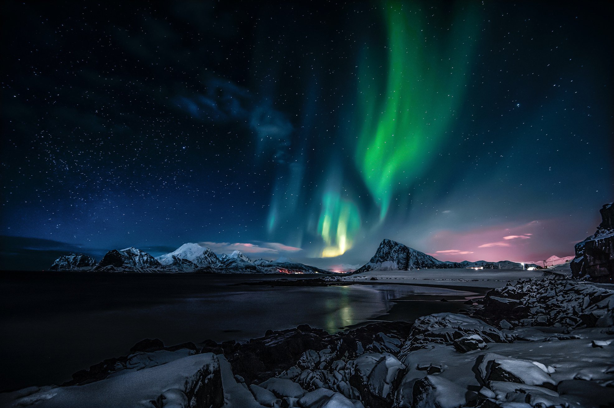 Northern Lights over the Mountains at Night